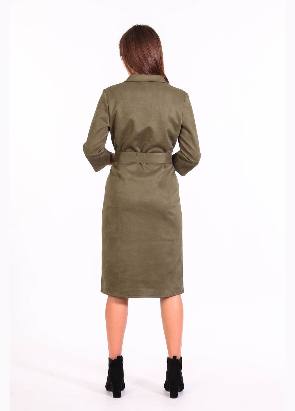 Оливкова (хакі) кежуал сукня жіноча 0652 замш на дайвінгу хакі Актуаль