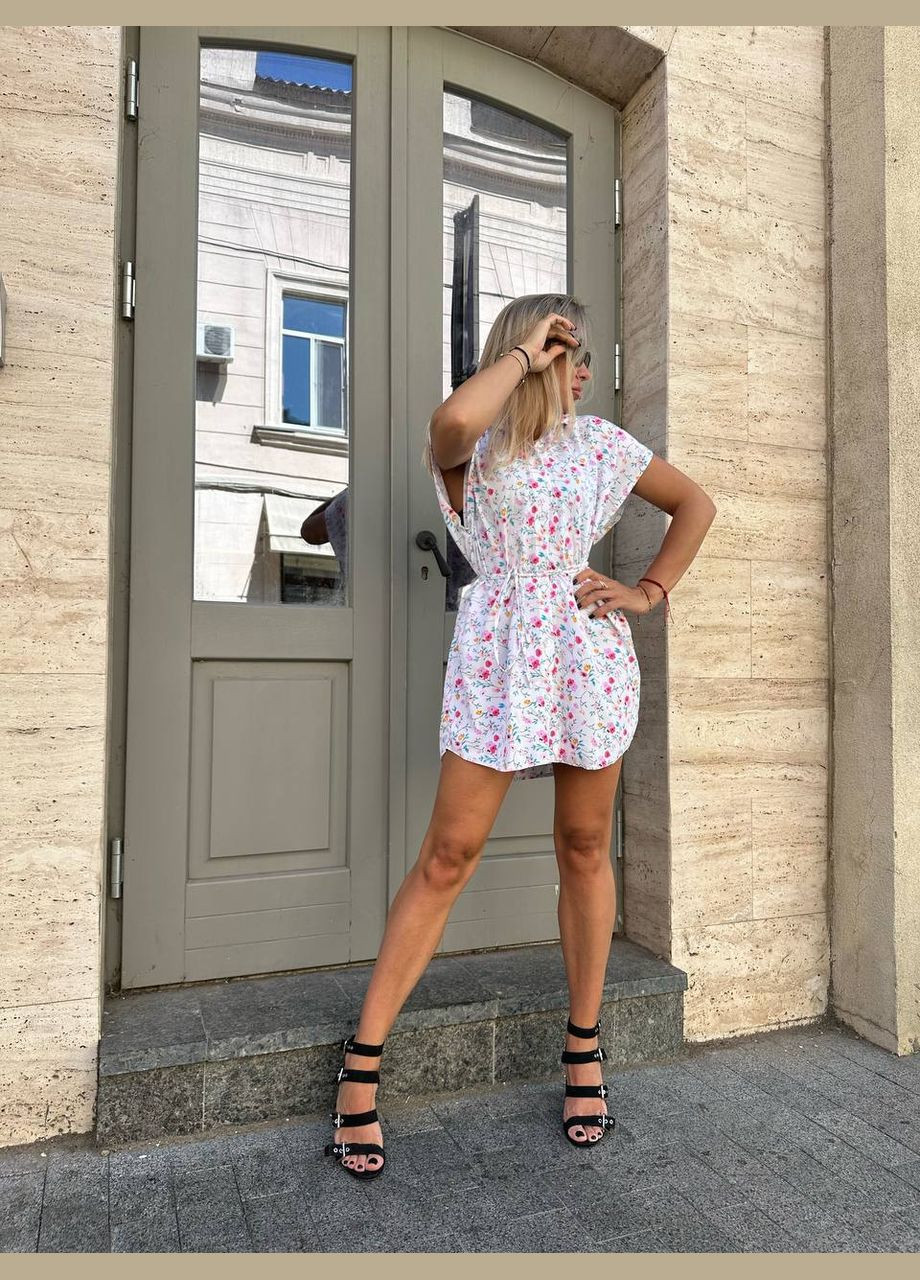 Белое повседневный женское платье-трансформер платье-трансформер Гермес с цветочным принтом