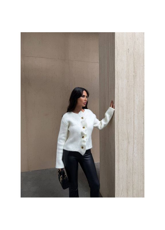 Молочний теплий короткий кардиган, розмір одягу one size, колір сіра La Pomme (368561450)