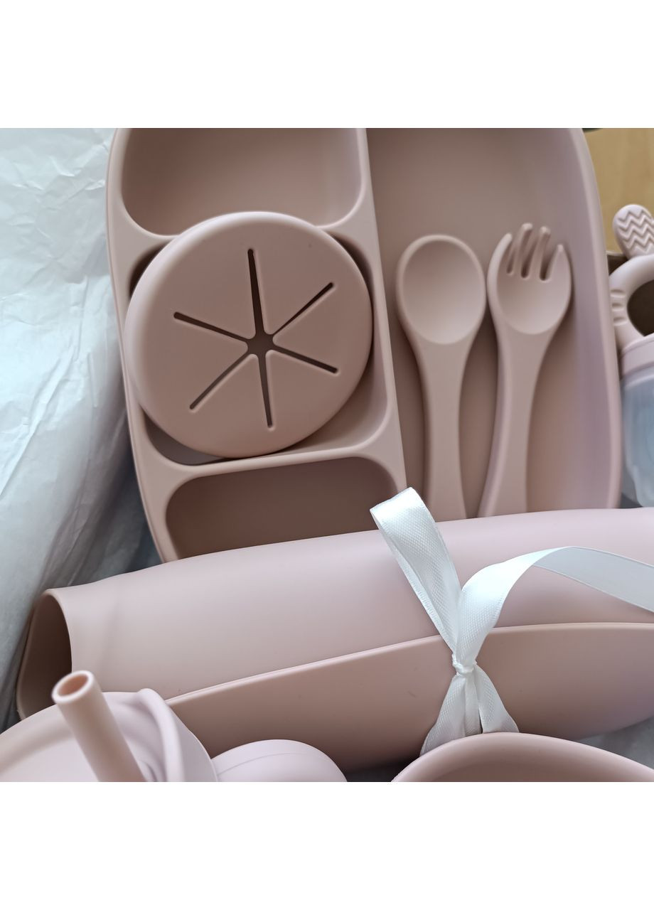 Набор посуды для малыша Пудра 10 шт Силиконовая посуда для девочки для прикорма (0318) No Brand (368999855)