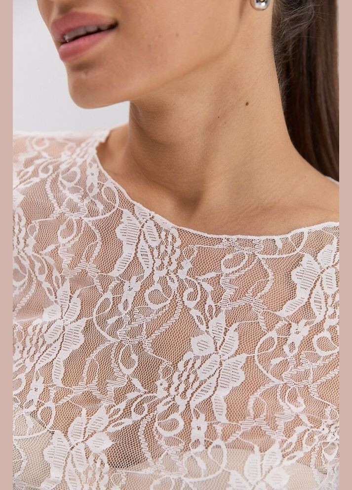 Женский гипюровый молочный лонгслив с цветочным узором MKAR22048-1 Modna KAZKA (336933693)
