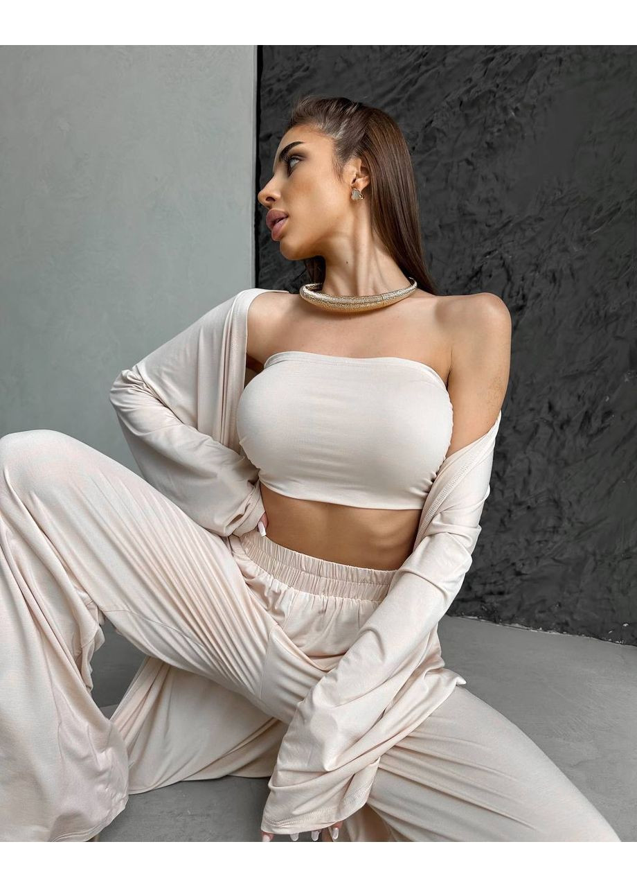 Жіночий костюм трійка: кардиган, топ та палаццо MonCher (363849281)