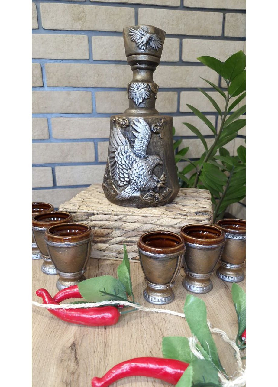 Подарунковий набір для алкоголю "Орел срібло" пляшка та рюмки 7 предметів No Brand (356764718)