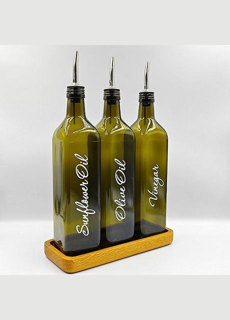Набор стеклянных бутылок для масла и уксуса с деревянной подставкой 3 шт. 750 мл (eng) No Brand (298794550)