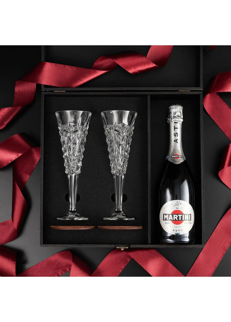 Подарунковий набір 2 келихи для шампанського + секція під алкоголь Bohemia Glacier 200 мл Handmade W23S (364488178)