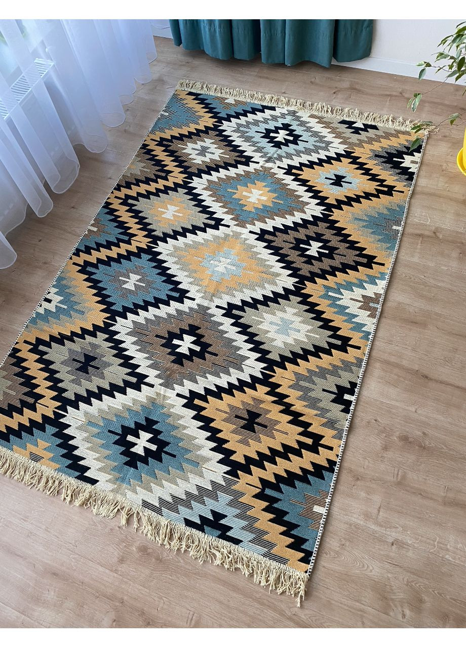 Бавовняний плетений двосторонній килим Shana Zummi120Х180 см Синій No Brand (371739150)