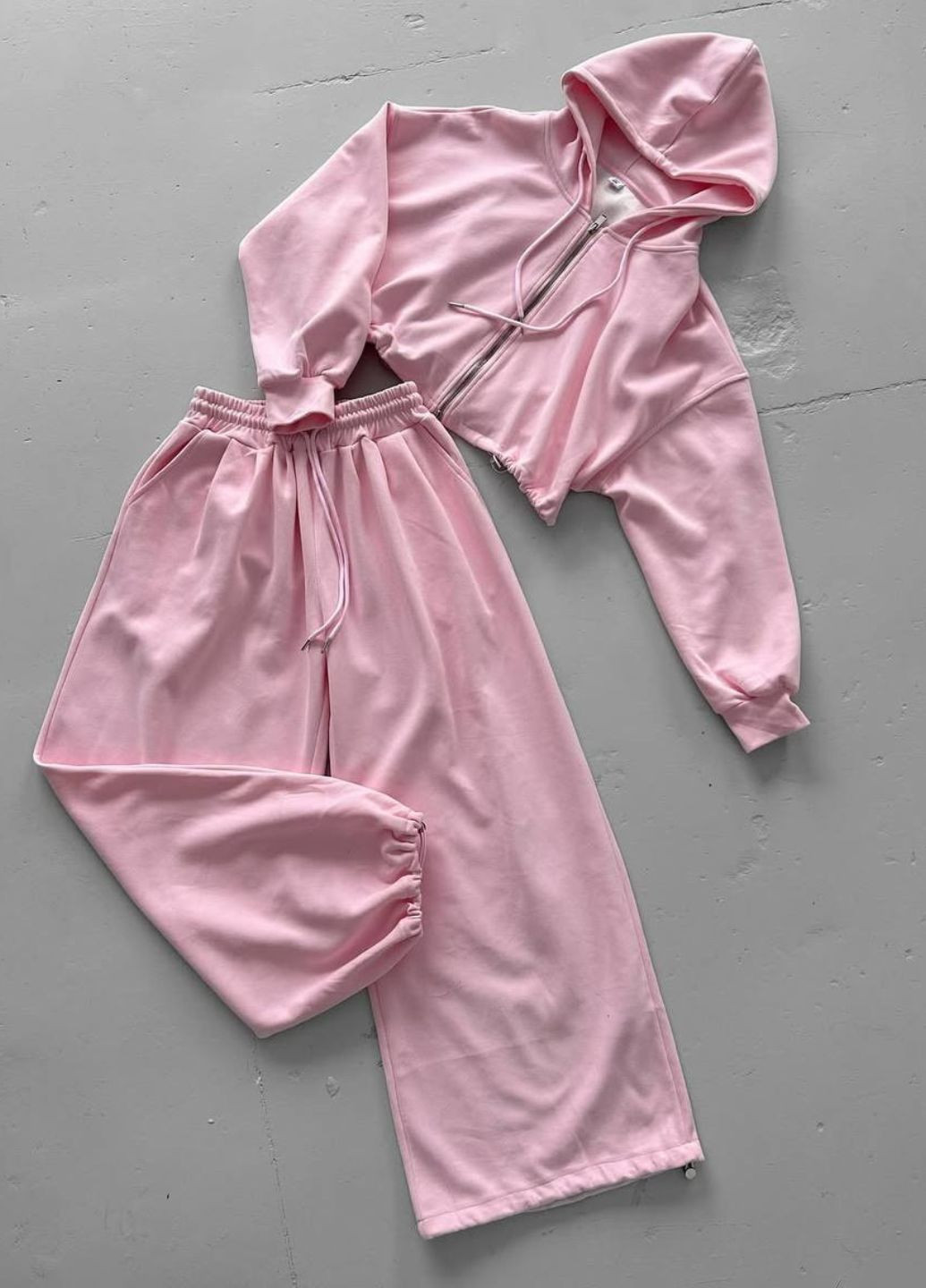 Базовый повседневный оверсайз костюм двойка: укороченный тощие на молнии + штаны Tik-Tak (360899242)