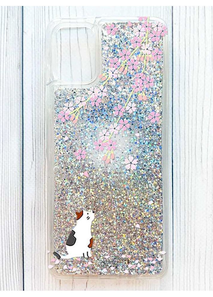 Чехол с плавающими серебряными блестками на Samsung Galaxy A06 Котик и сакура (принт 283) Creative (364316553)