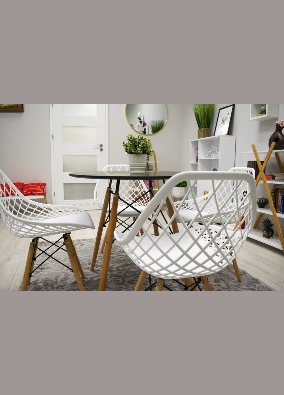 Стул Sakai с деревянными ножками ажурная спинка белый Leobert (301865688)