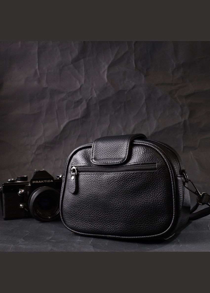 Фактурна сумка для жінок з натуральної шкіри з тисненням під змію чорна 22354 Vintage (329198987)