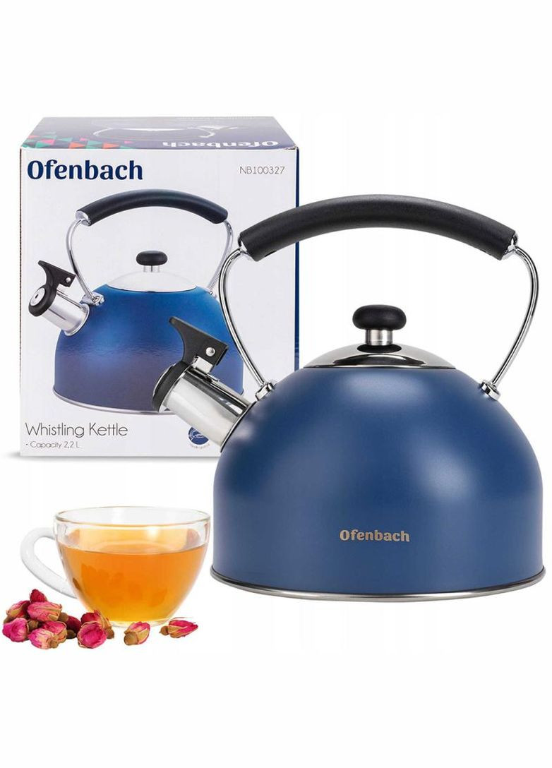 Чайник 2.2л нержавіюча сталь зі свистком, синій матовий Ofenbach (372174216)