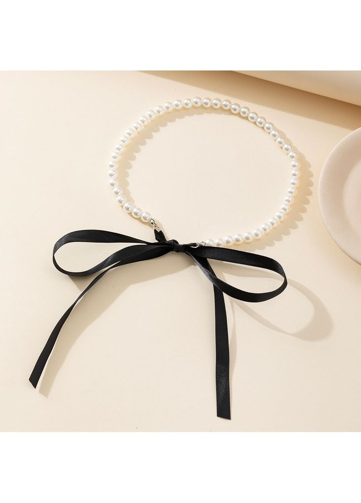 Елегантний перлинний чокер на шию, стильний чокер з атласним бантиком (чорний) China (367623180)