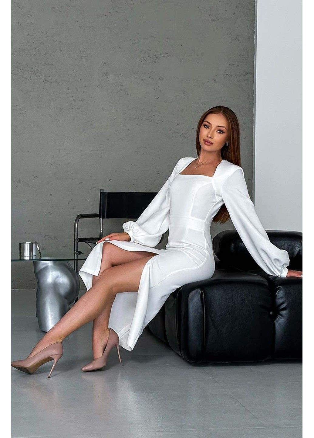 Молочна коктейльна приталена сукня міді 23008 молочна Tanita-Romario