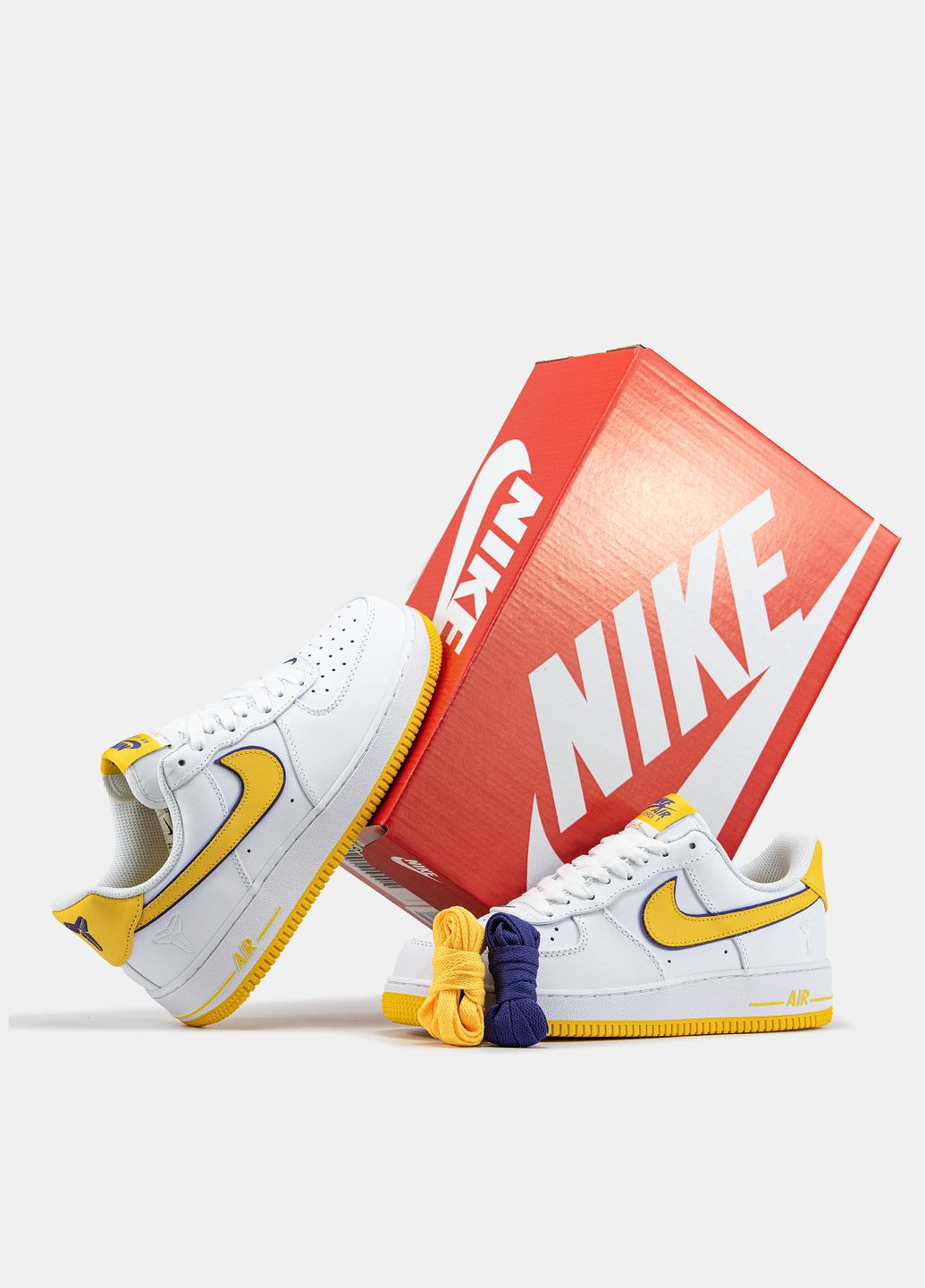 Білі Осінні кросівки чоловічі nike air force 1 kobe bryant white yellow | найк аір форс 1 білі No Brand