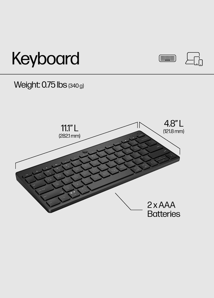 Клавіатура 350 Compact MultiDevice Bluetooth UA Black (692S8AA) HP (280938879)
