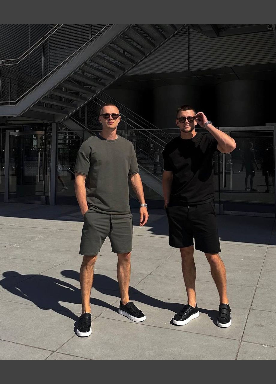 Оливковый (хаки) летний мужской летний костюм с шортами Adelante