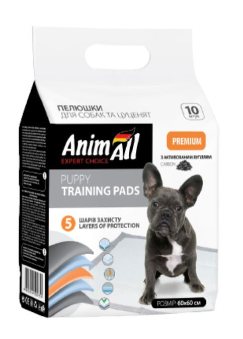 Пелюшки Puppy Training Pads для собак і цуценят з активованим вугіллям, 60 х 60 см, 10 штук AnimAll (278308038)