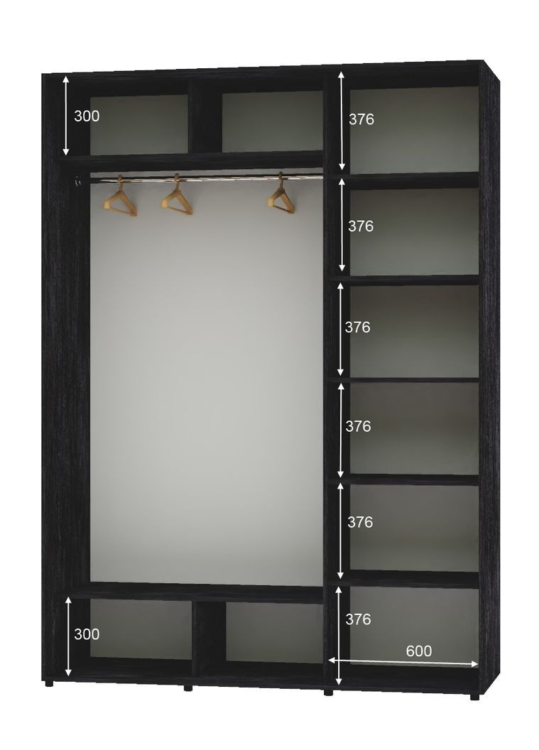 Шкаф-купе двухдверный 170*60*220 Бетон темный ДСП/Зеркало с пескоструйным рисунком Алекса (360479148)