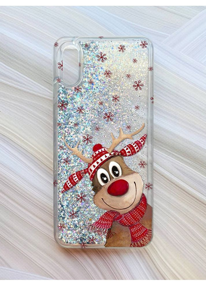 Чохол з плаваючими срібними блискітками на Xiaomi Redmi 9A Зимове оленятко (принт 149) CASE CONTROL (362969664)