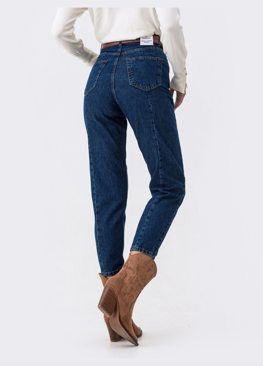 джинси-мом темно-синього кольору із завищеною талією Dressa - (278783492)
