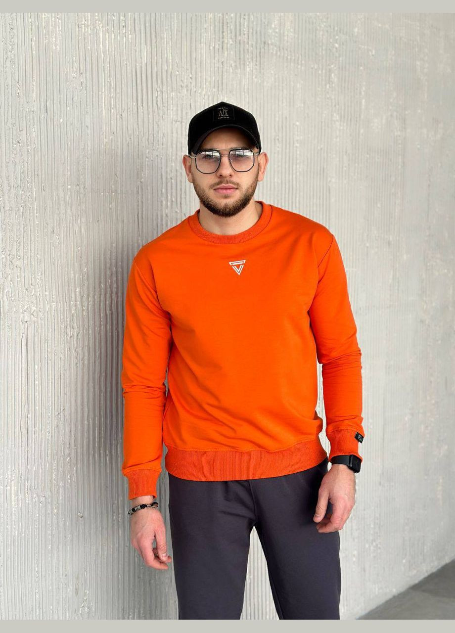 Мужской свитшот No Brand - Свободный крой однотонный оранжевый спортивный, повседневный, кэжуал двунитка - (292311810)