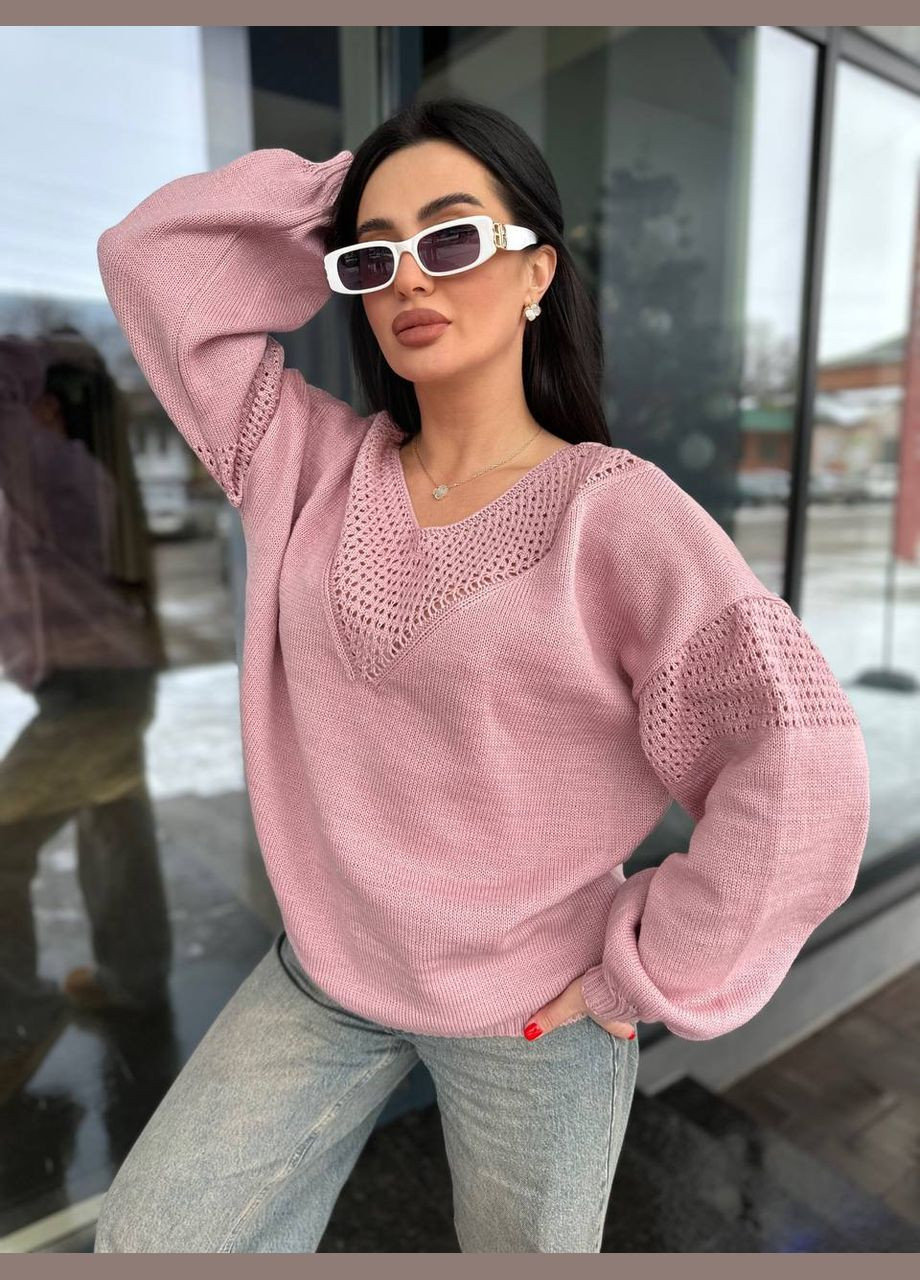 Розовый женский свитер цвет пудра р.48/58 454043 New Trend