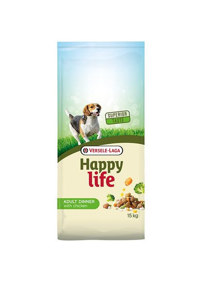 Сухий корм Adult Dinner with Chicken для собак усіх порід 15 кг (5410340311066) Happy Life (316630249)