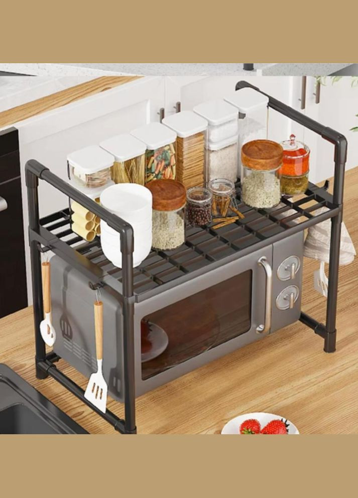 Кухонная полка органайзер под микроволновку с крючками настольная этажерка для бытовой техники No Brand (340458538)