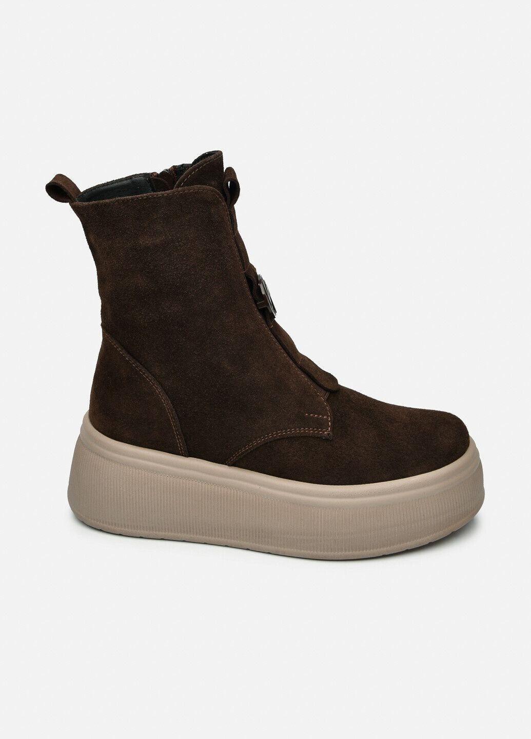 Жіночі зимові темно-коричневі замшеві черевики на високій підошві з боковою блискавкою (відшив 3 дні) Paradize (369462305)