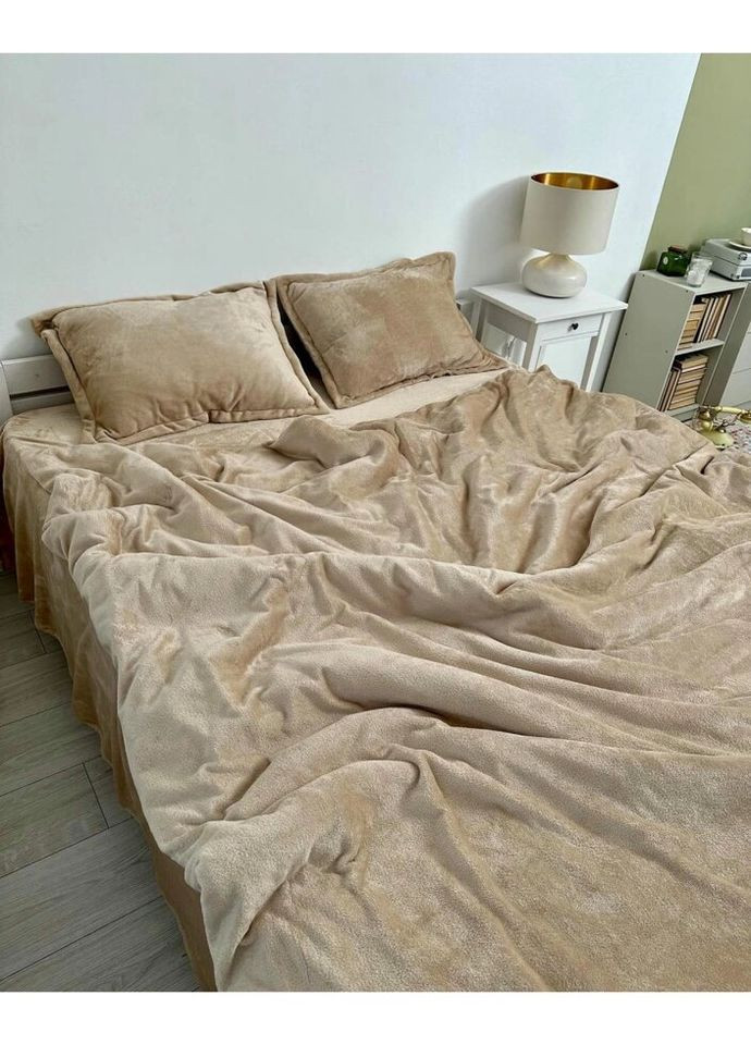 Постельное белье плюшевое двуспальное Home 20752 180х215 см бежевое DUSHKA (336327610)