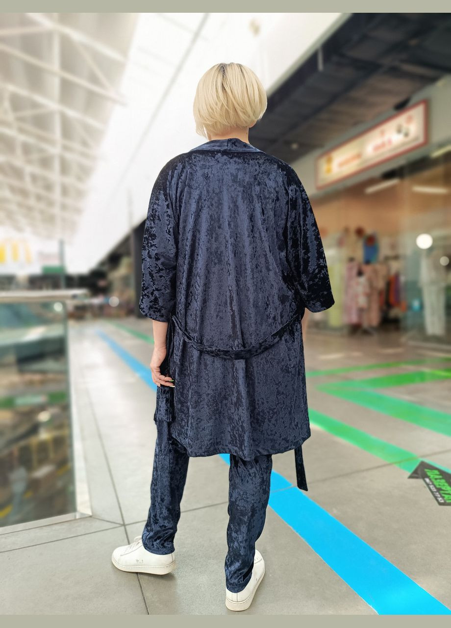 Фіолетова всесезон жіночий домашній велюровий комплект (халат + футболка + штани) 2 Льва