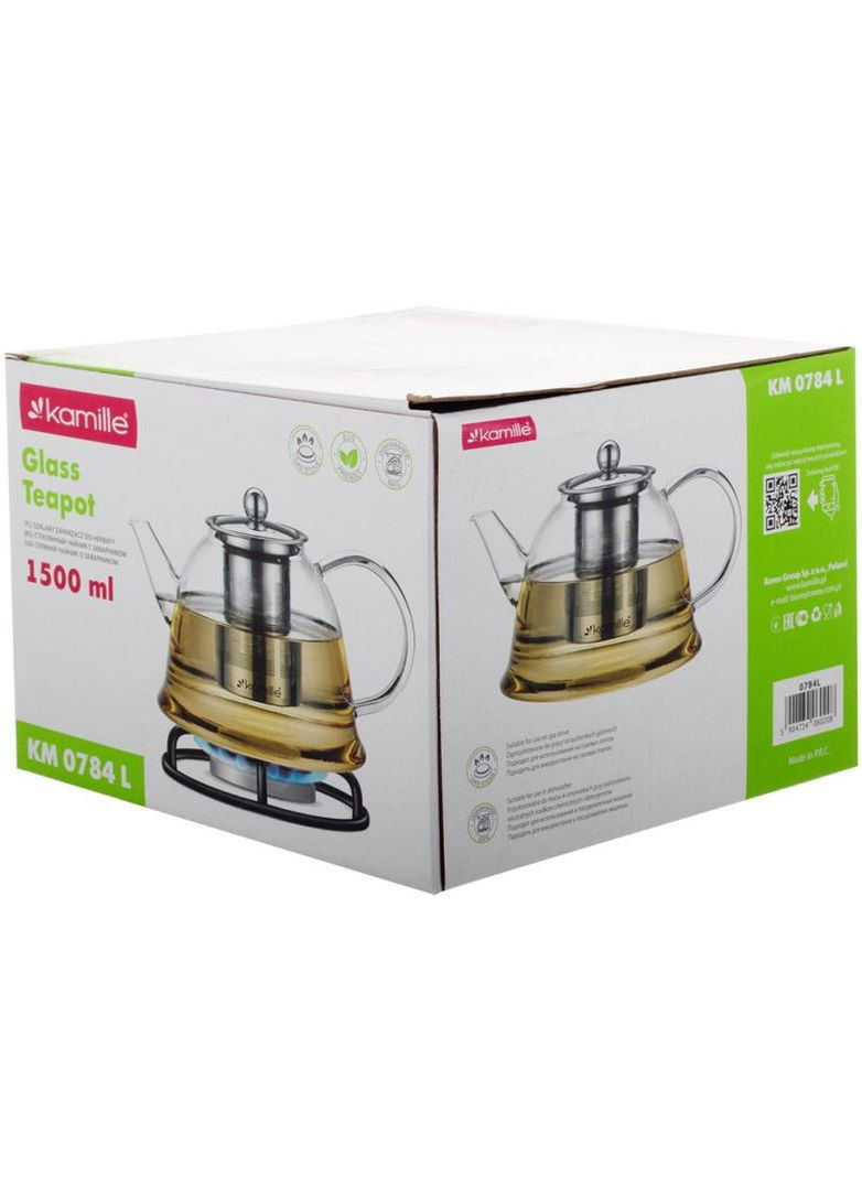 Чайник скляний заварювальний 1500мл зі знімним ситечком (0784l) Kamille (372173772)