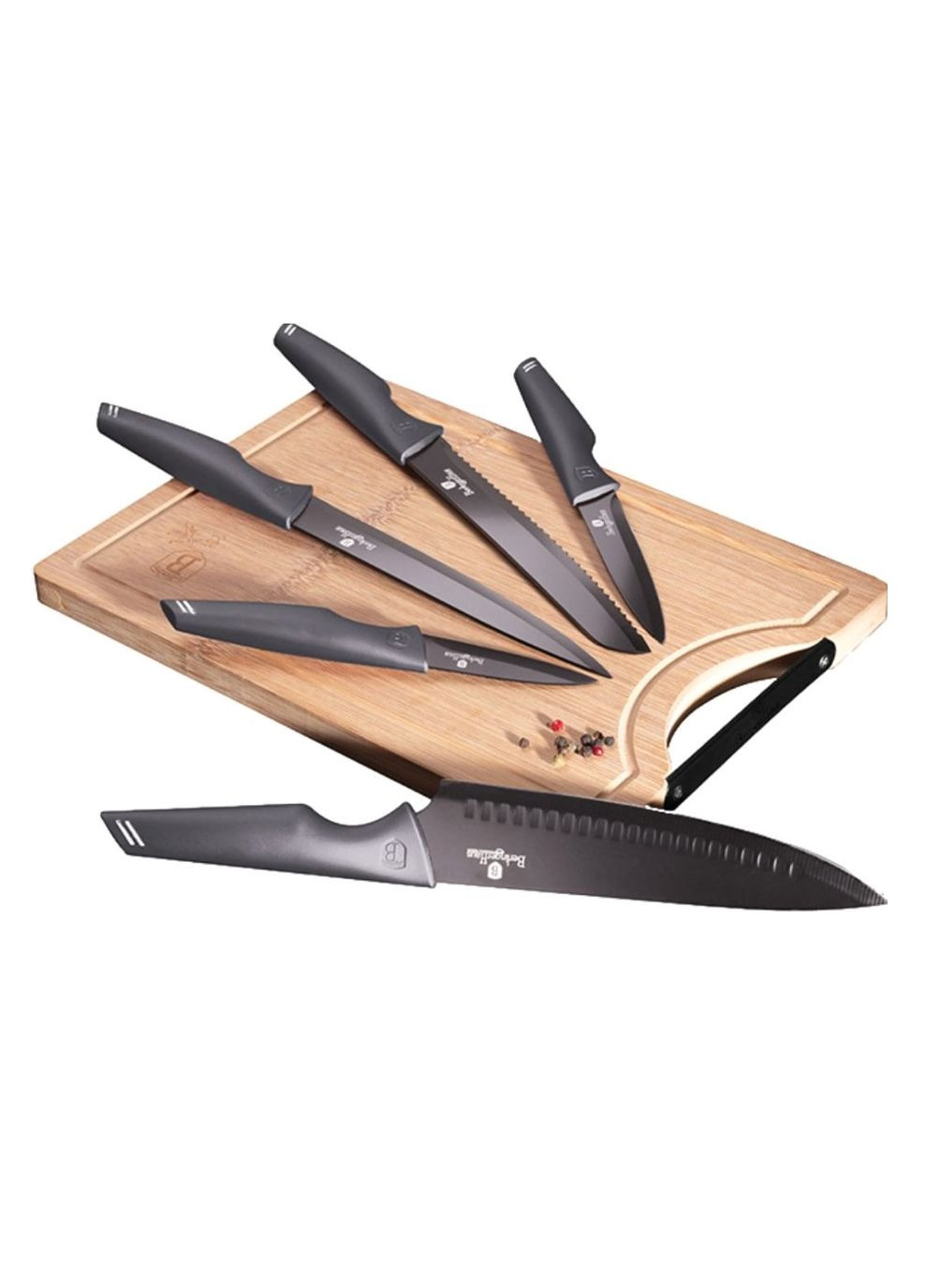 Набор ножей Metallic Line Carbon Pro Edition с доской 6 предметов Berlinger Haus чёрные,