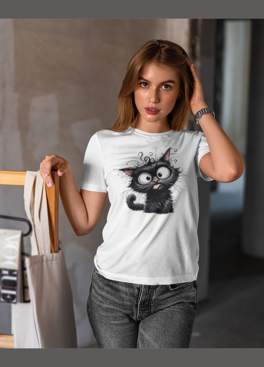 Женская футболка с принтом кота белая Mishe 2000406 - (298285448)