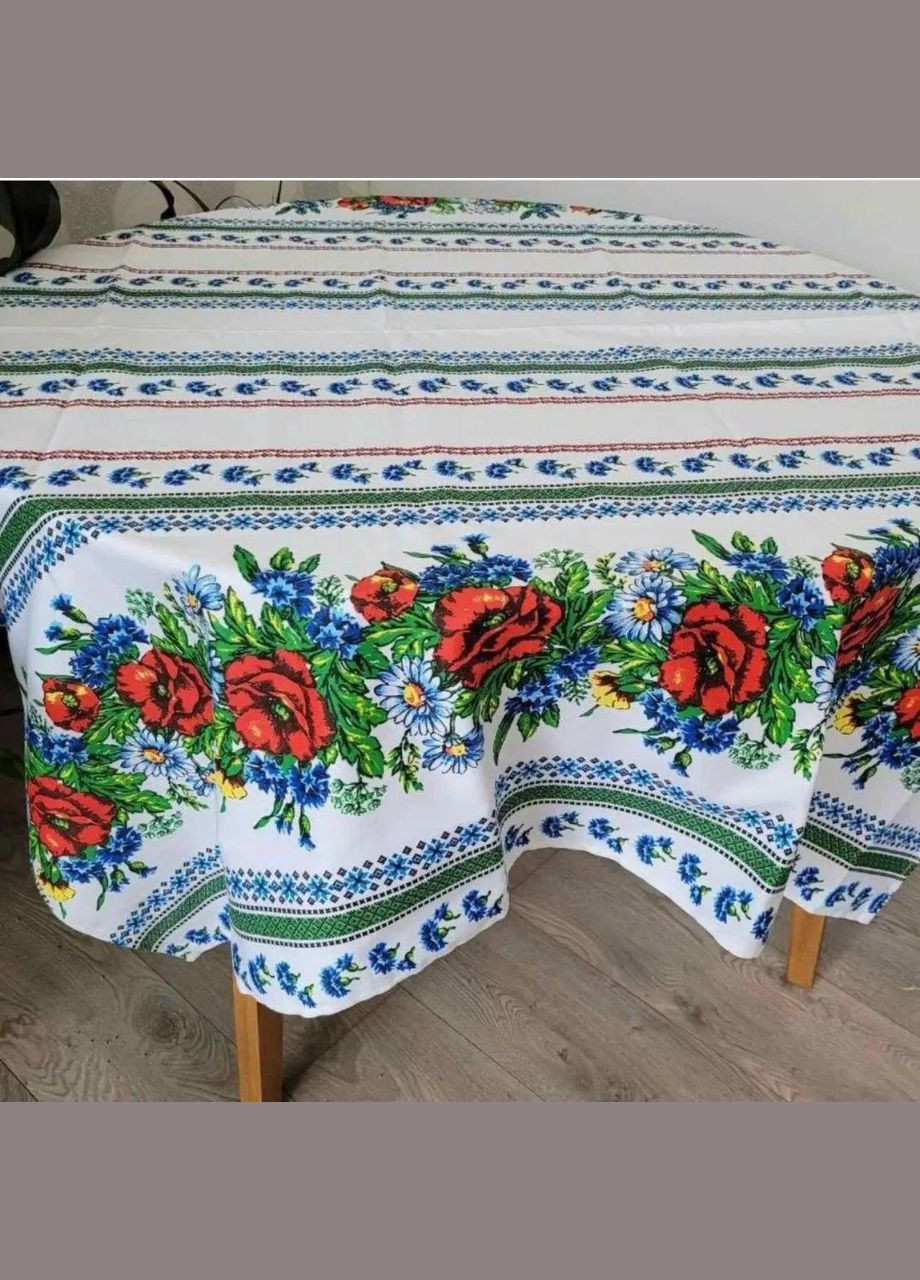 Скатерть для кухни на стол тканевая из льна в украинском стиле вышиванки 150х110 см (Е0508В-3) No Brand (306633224)