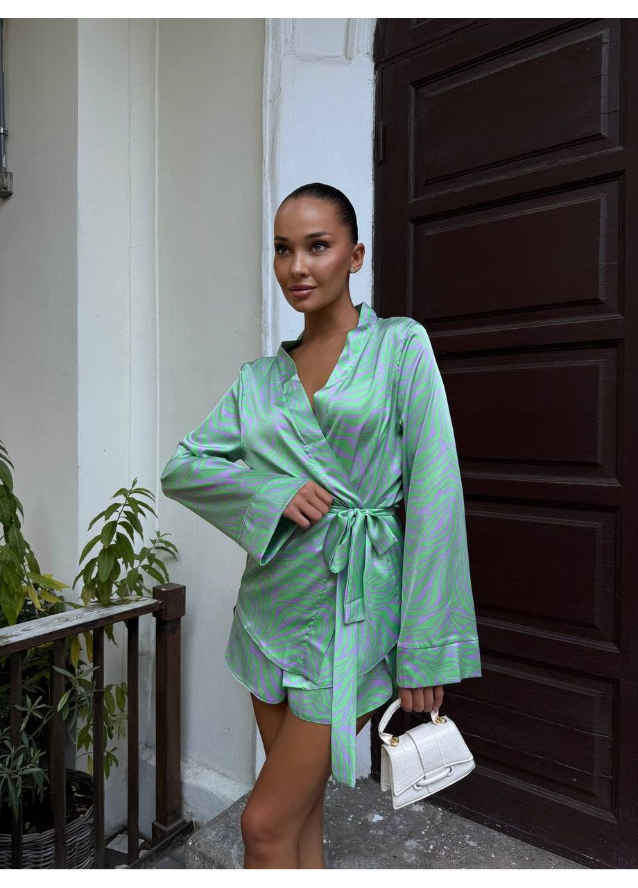 Жіночий костюм двійка сорочка-кімоно на зав'язках та шорти MonCher (354940758)