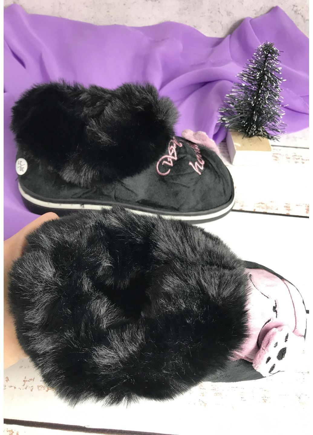 Черные тапочки домашние для девочки черно-розовый (1216-1) Lion