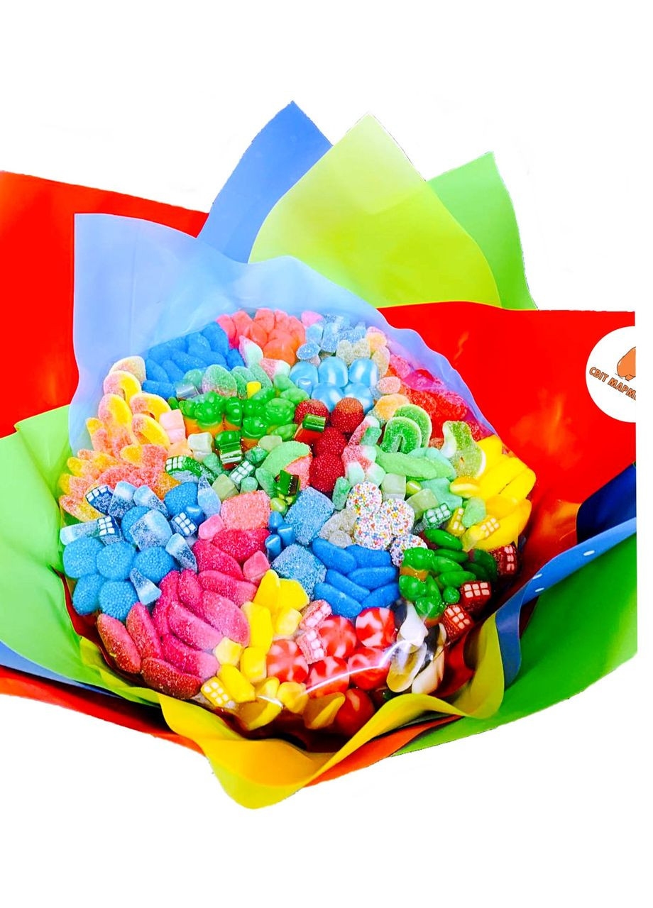 Сладкий букет из мармелада и маршмелоу Радуга - 2 Мармеладный Кот 1 кг Мармеладний Кіт (315427621)