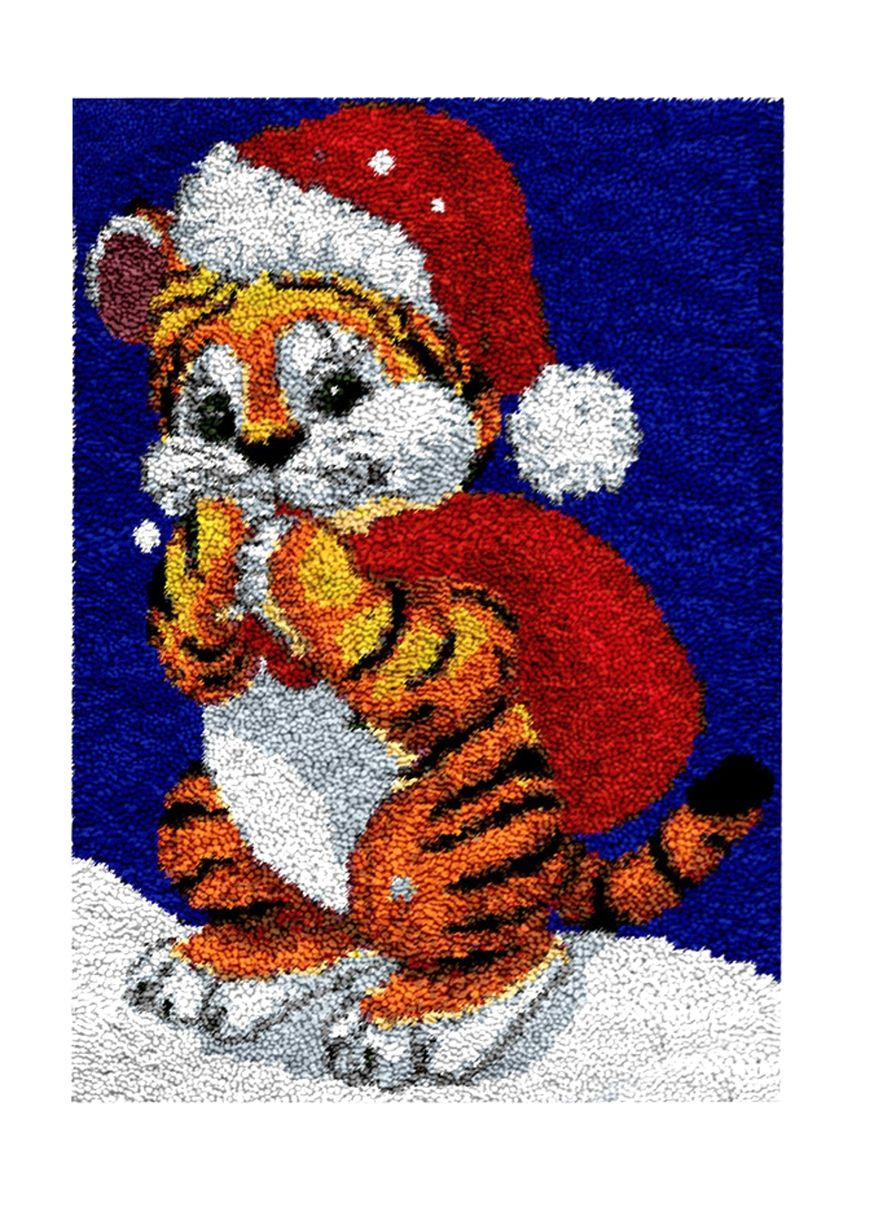 Набір для килимової вишивки килимок тигреня новорічний (основа-канва, нитки, гачок для килимової вишивки) No Brand 1518 (293943056)