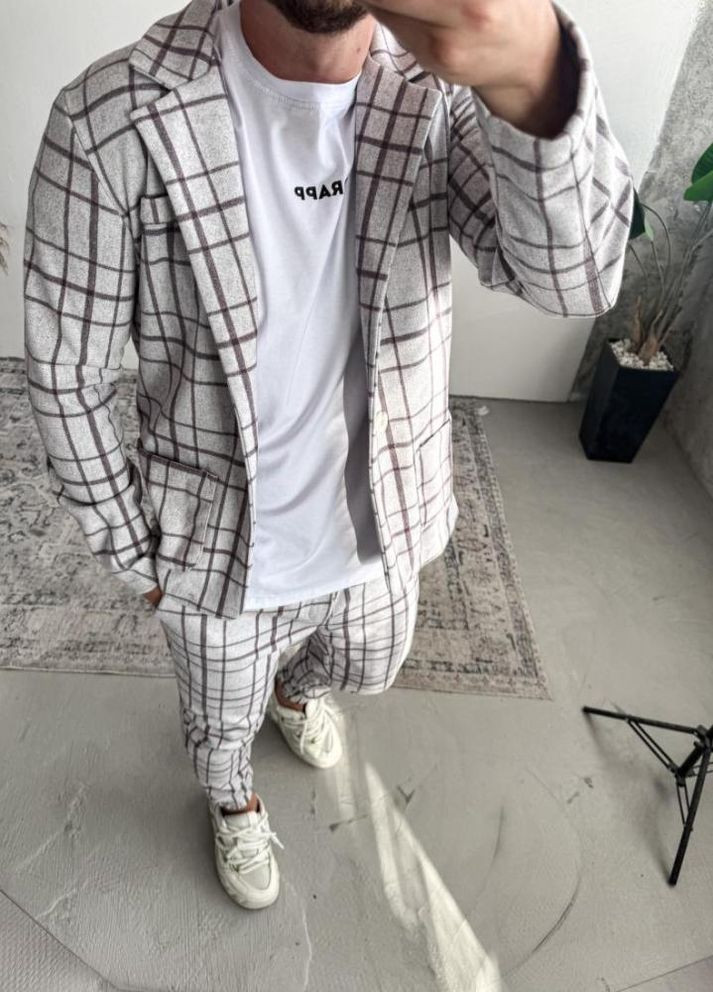 Світло-сірий демісезонний костюм чоловічий стильний кежуал модний весна осінь No Brand