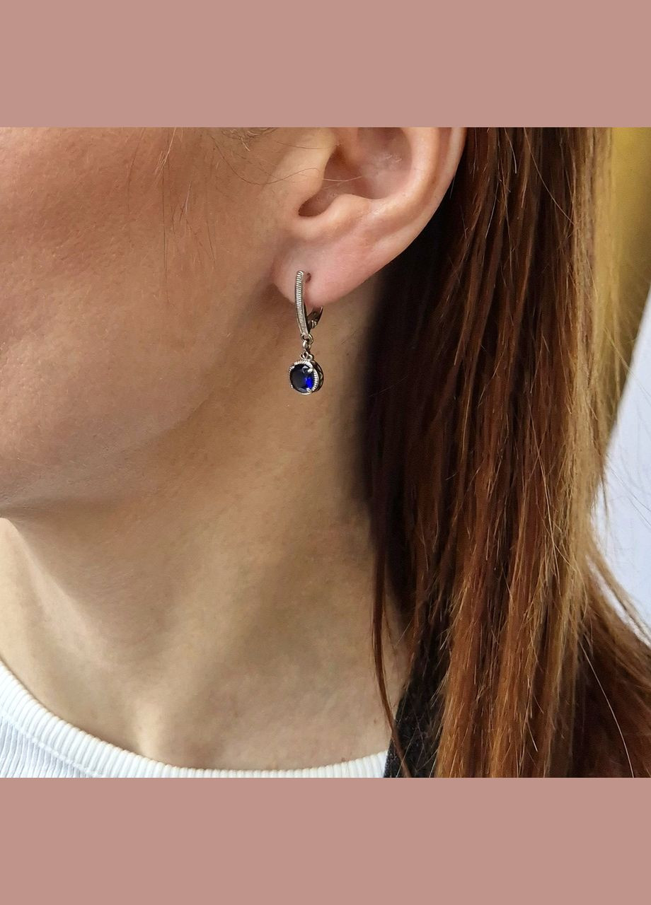 Срібні сережки з підвіскою Коло із Синіми каменями срібло 925 проби Родоване 82725с 2.57г No Brand (316649584)