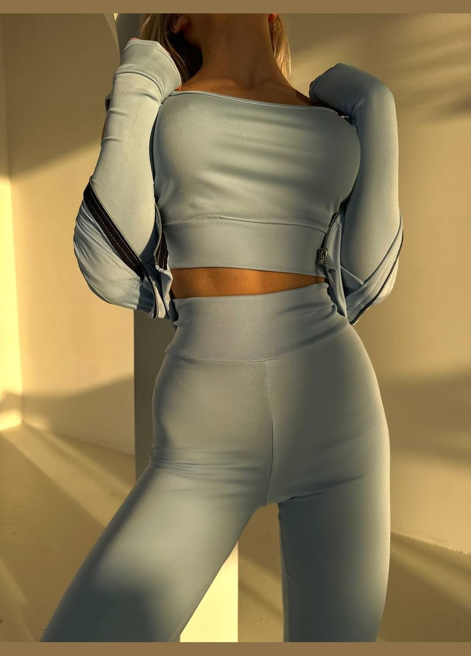 Жіночий костюм легінси топ та кофта колір блакитний р.42/44 451032 New Trend (282930637)