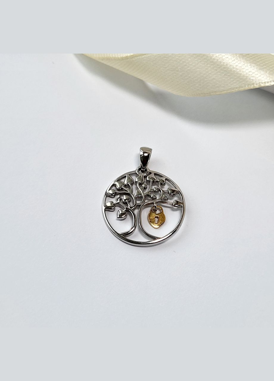 Серебряная Круглая подвеска кулон Без камней Дерево серебро 925 пробы Родированное позолота 1565п 1.71г No Brand (306741712)