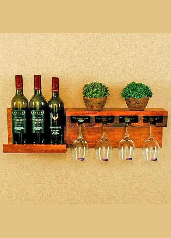 Настінна винна полиця з дерева Каторі охра (ПНК-005304) No Brand (327425813)