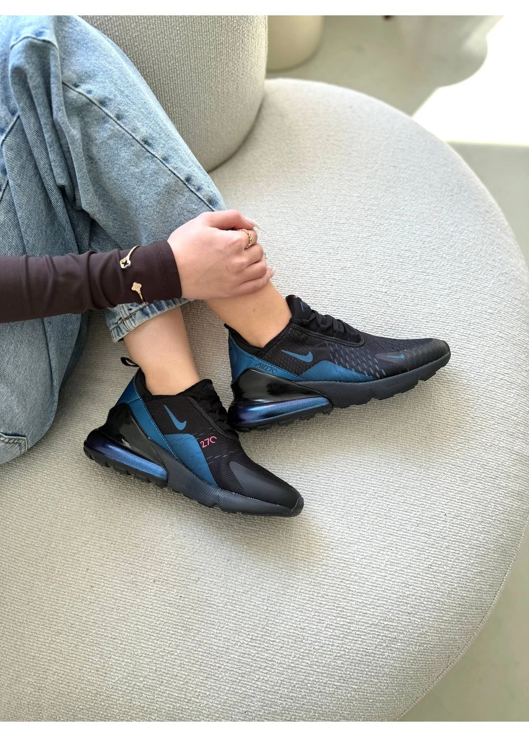 КРОССОВКИ ЖЕНСКИЕ NIKE 270 BLACK BLUE НАЙК 270 ЧЕРНЫЕ No Brand чёрные демисезоны (392009031)
