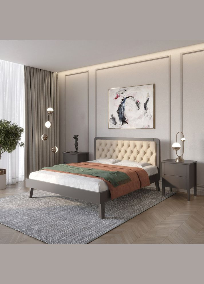 Полуторная деревянная кровать Токио (RAL9011)/Аляска 23 (Бежевый) 120х190 см (MBG-4905) Mebigrand (366083185)