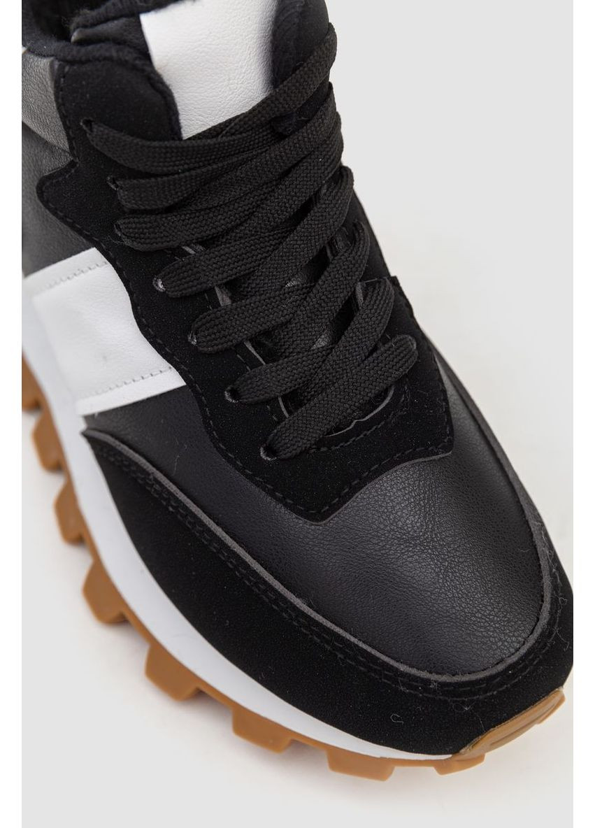 Кроссовки женские с мехом, 243RGM93 Fashion чёрно-белые зима (360858447)