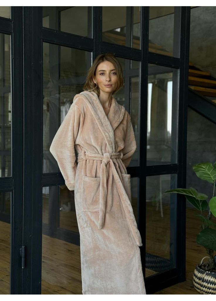 Халат плюш с капюшоном, пудра Lavender (366665682)