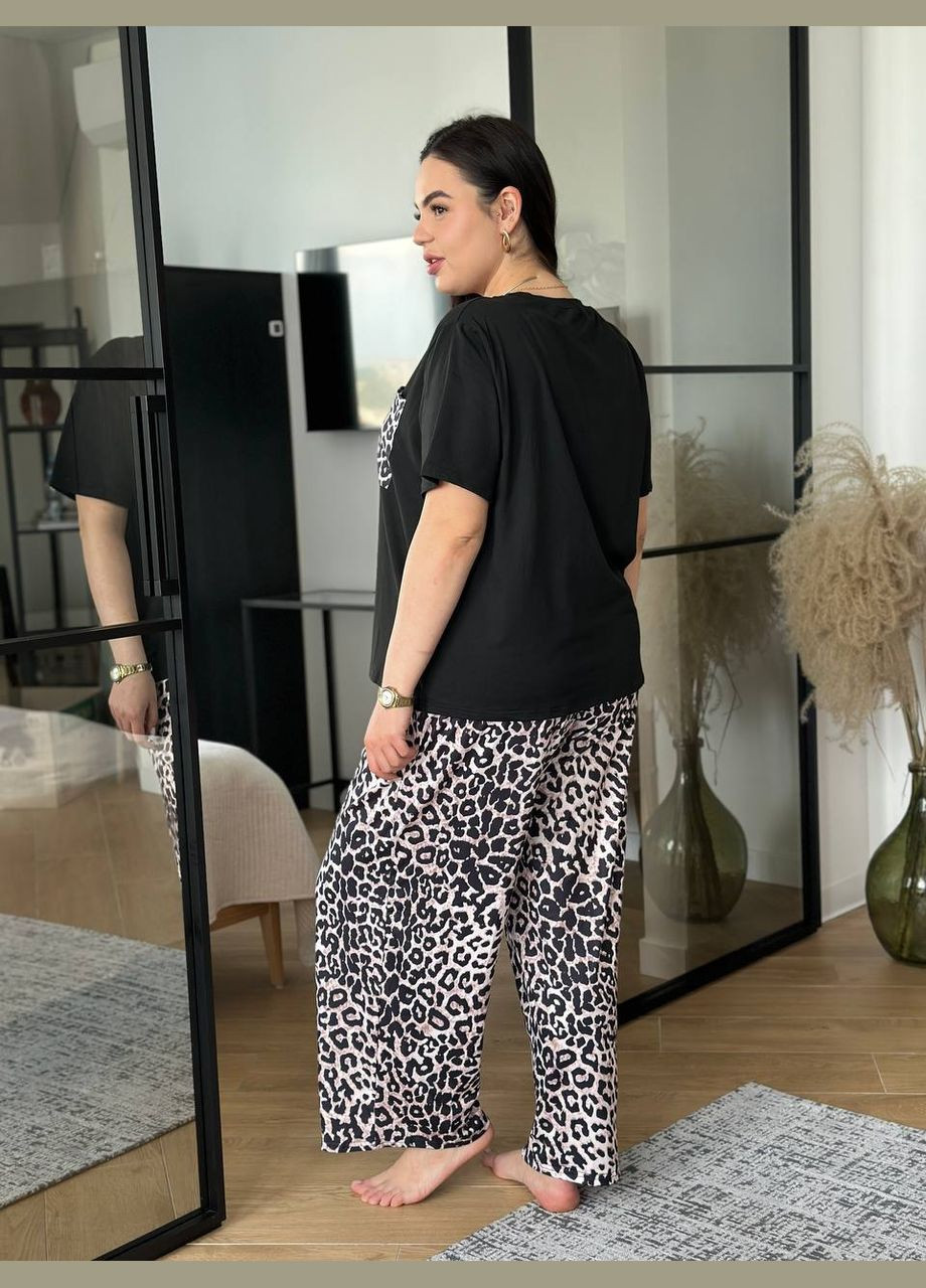 Чорна всесезон піжама жіноча - домашній костюм plus size штани футболка футболка + штани No Brand