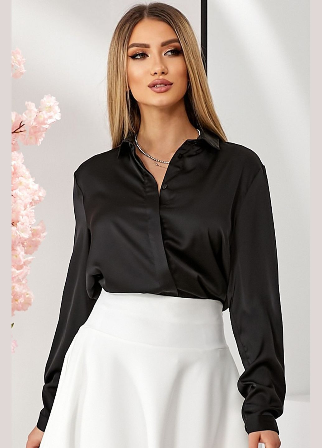 Чёрная женская блузка с прямым и широким кроем (ll191130090) LadyLike